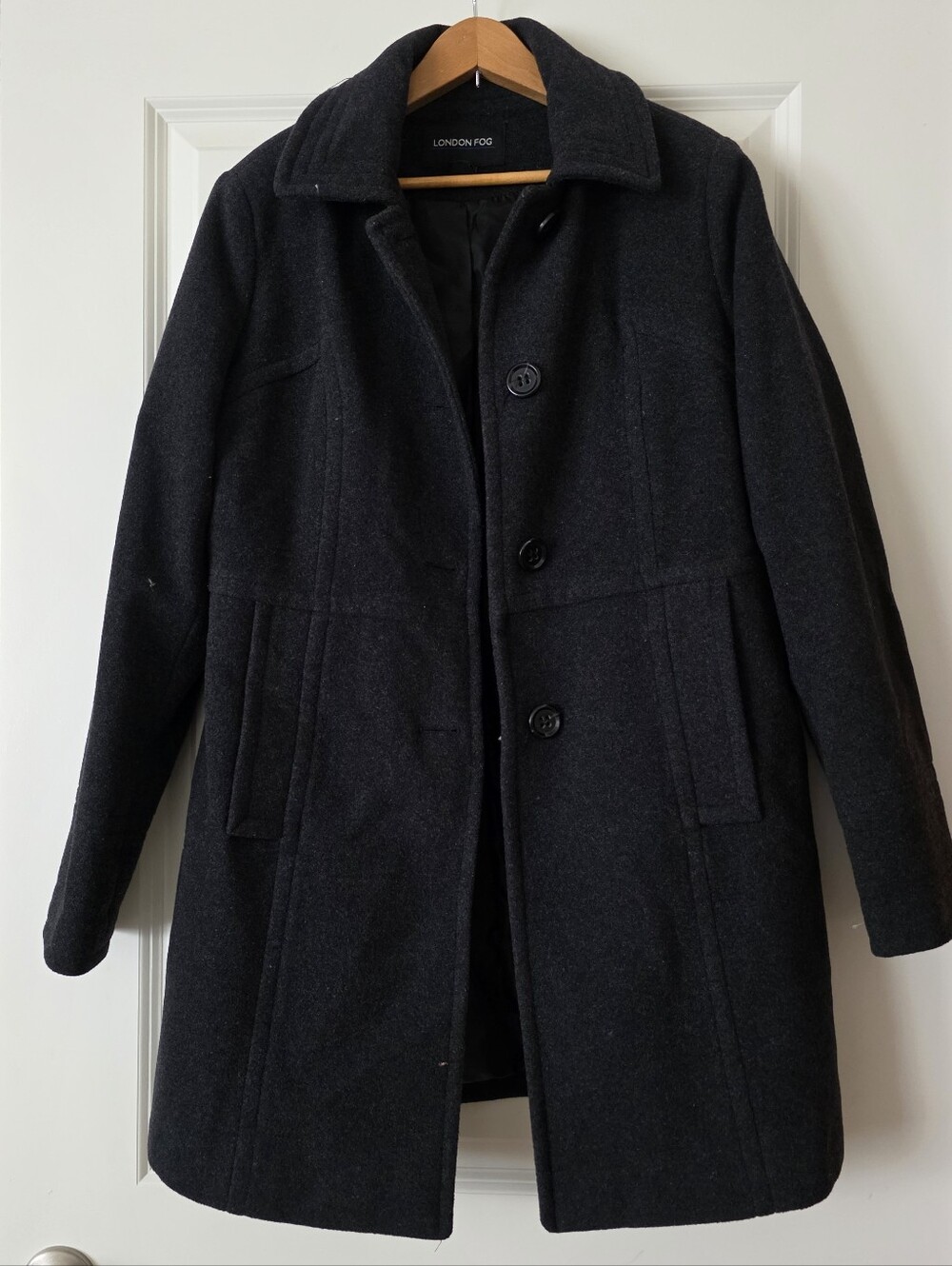 London Fog Wool Blend Single Breasted Overcoat Womens M Gray Preppy Academia